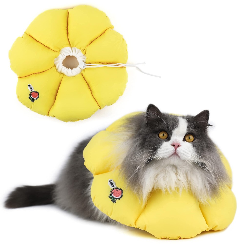 HiDREAM Cat Cone Collar,Cute Waterproof Elizabethan e Medium, Yellow flowers