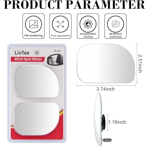 XLarge Blind Spot Mirror, Rounded XLarge Rounded Rectangle with Stick Mount