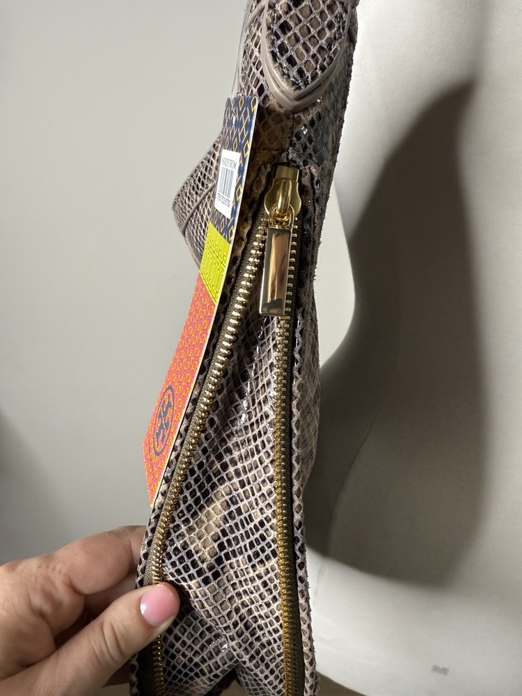 NWT $550+ Tory Burch CATALINA Natural Python Logo HOBO Bag Expandable