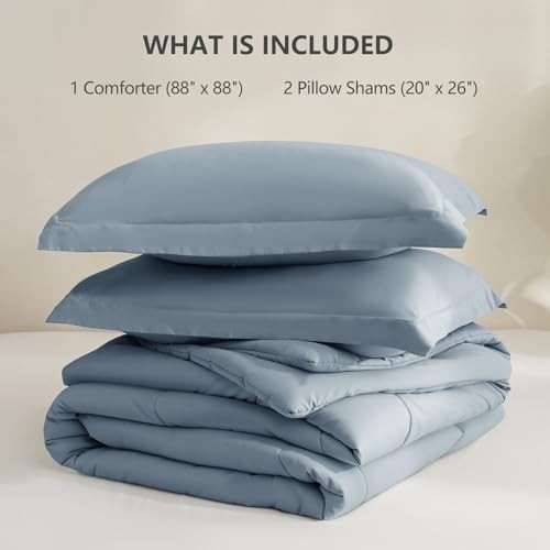 Size Comforter Set - Comforter Size, 3 Pieces Box Stitched Queen Grayish Blue