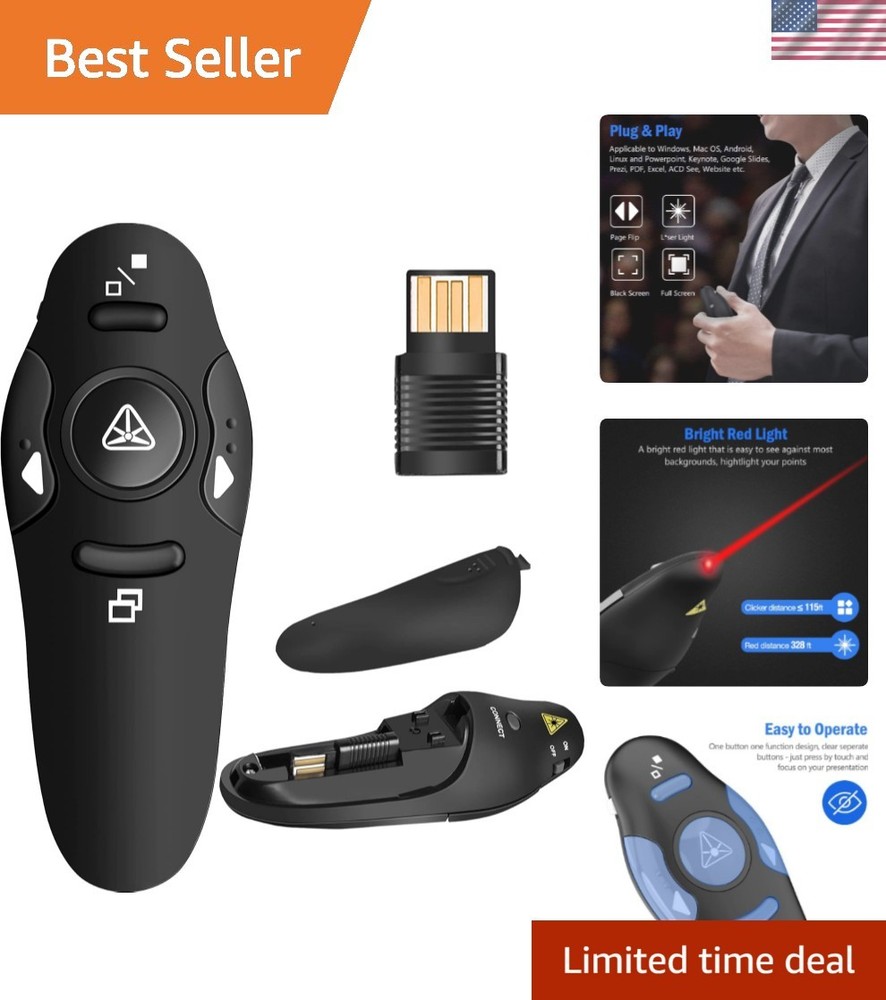 Compact Presentation Remote Clicker - Plug & Play with 49ft Wireless Range