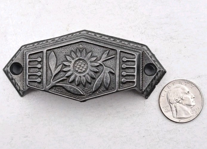 Antique Bin Pull Sunflower Drawer Cabinet Pull Old Vintage Iron Handle Hardware
