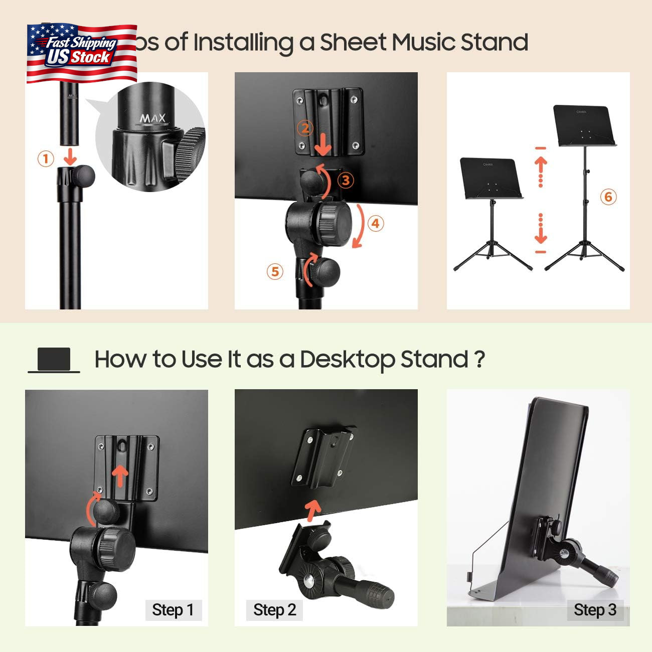 CAHAYA Music Stand for Sheet Music - Dual-Use Converts to Desktop Stand Portable