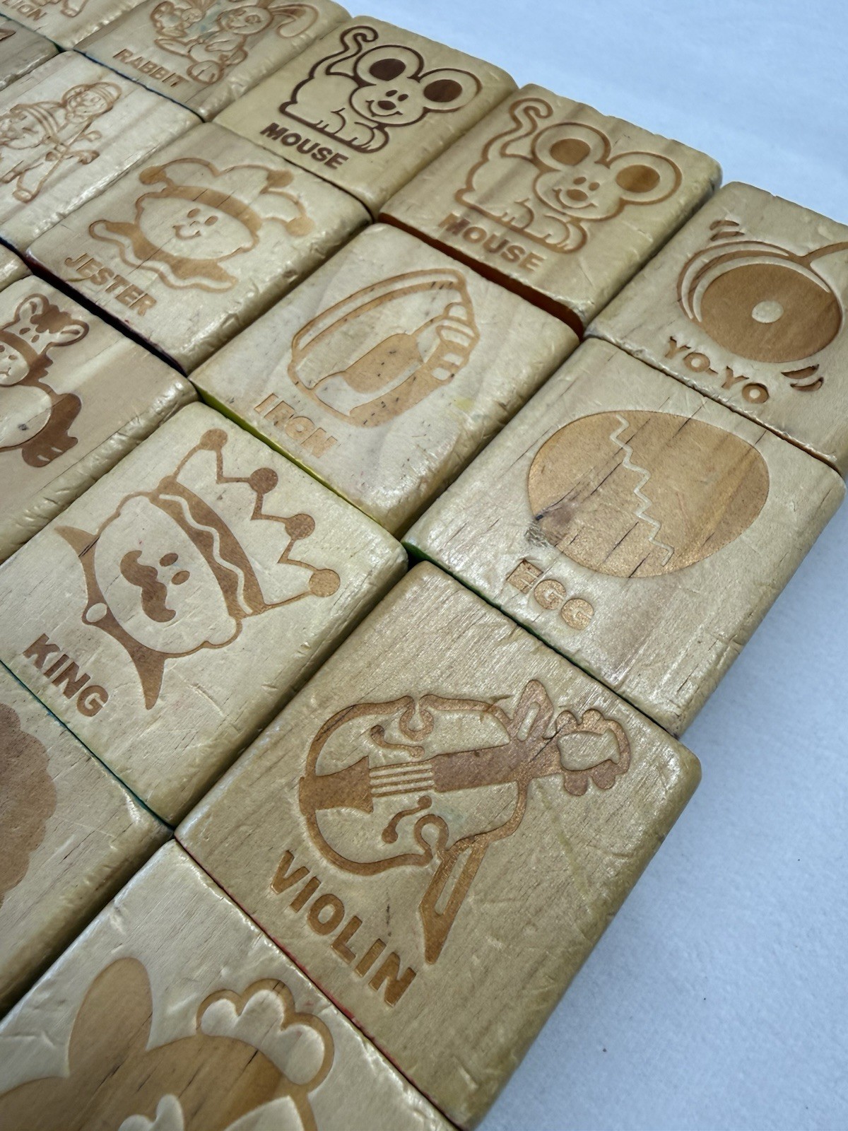 Vintage Wood Blocks 50 Letters Numbers Pics Six Sided