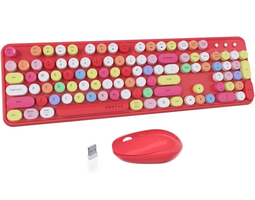 Colorful Computer Wireless Keyboard Mouse Combos, Typewriter Flexible Keys...