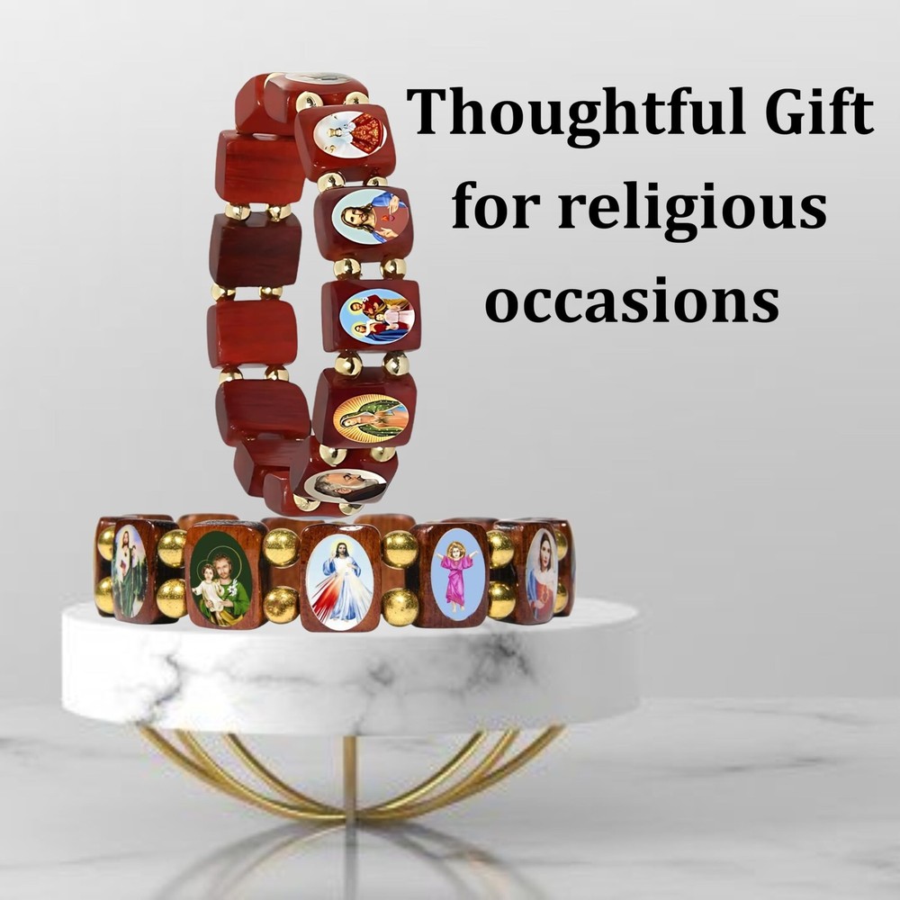Catholica Shop Devotional Catholic Religious Wood Stretch Bracelets. Small an...