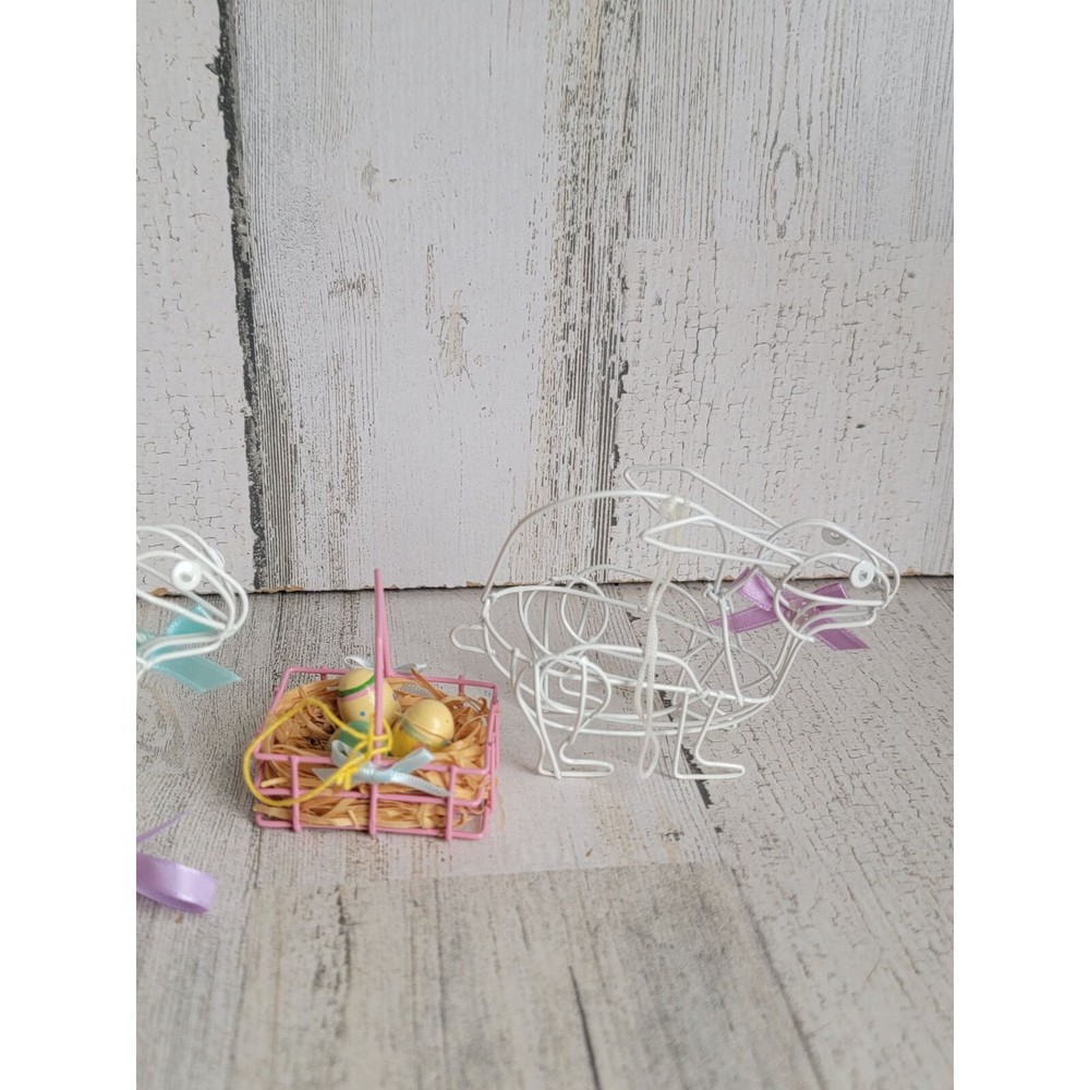 Mini bunny wire basket Egg Set Easter ornament Xmas