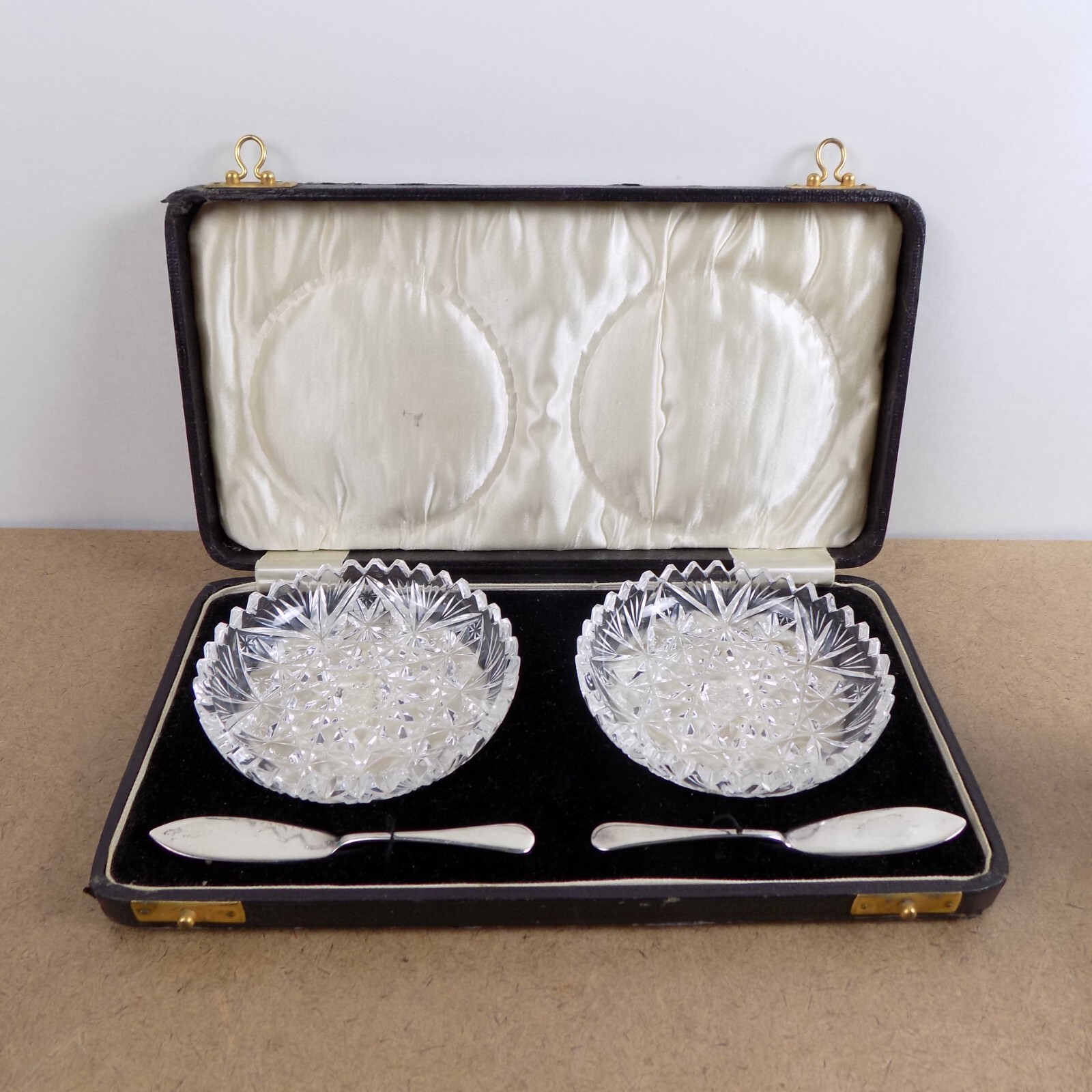 Docker & Burn British Sterling Silver & Cut Glass Butter Pat Set 1931 Hallmarks