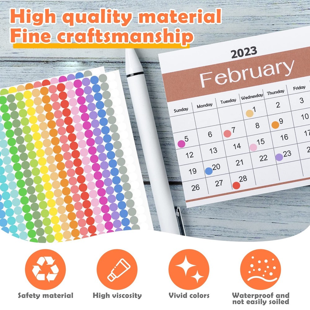 6720 PCS Small Dot Stickers Round Color Coding Labels 6.35mm, Multi