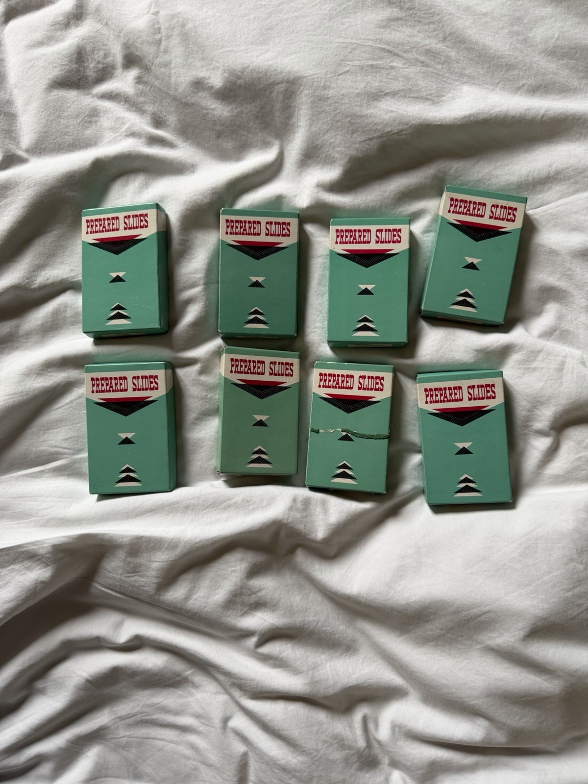 8 Vintage Microscope Slide Boxes. Prepared slides