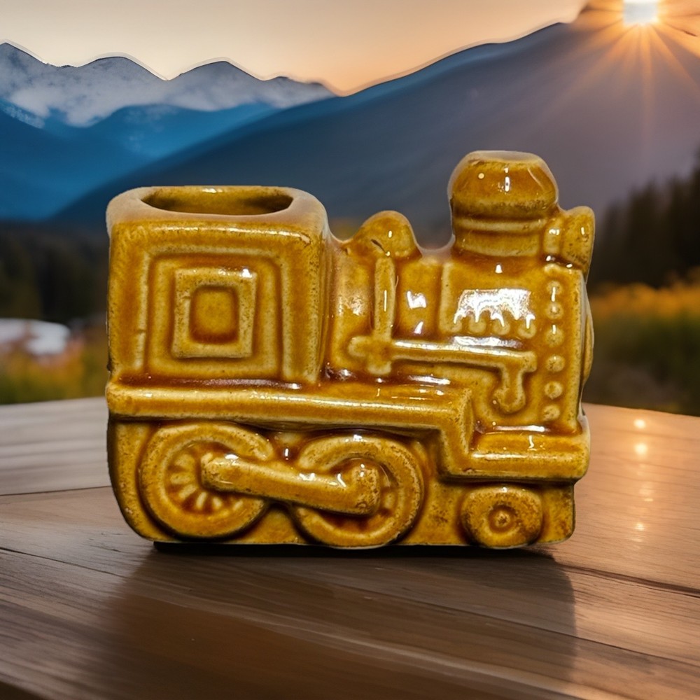 Small Brown Ceramic Train Engine Figuring, Toothpick Holder, Planter