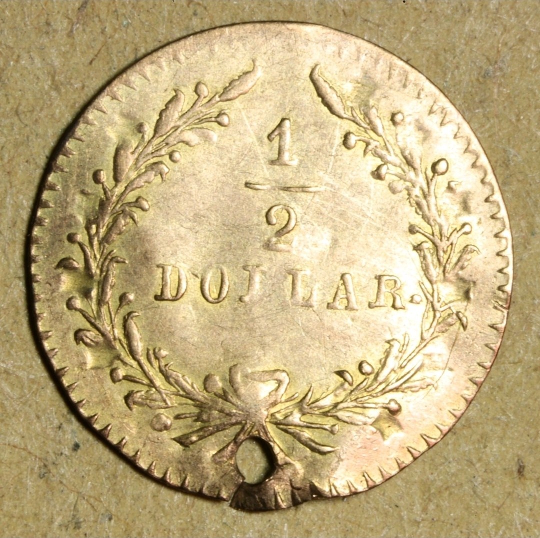BG-1064 1876 California Fractional Gold Indian Half Dollar Holed 30 Est To Exist