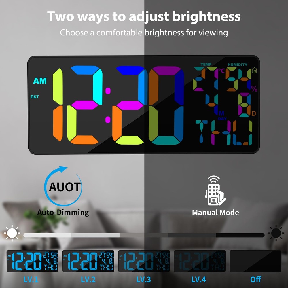 [Oversized] 18" Digital Wall Clock Large Display, 11 RGB Color Changing Large...