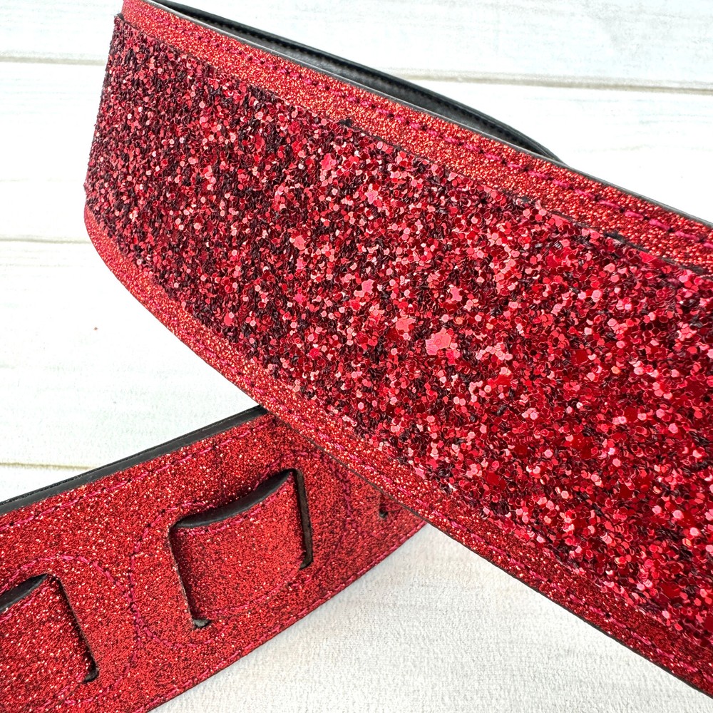 Walker And Williams GL-107 Red Ruby Slipper Glitter Bomb Padded Guitar Strap