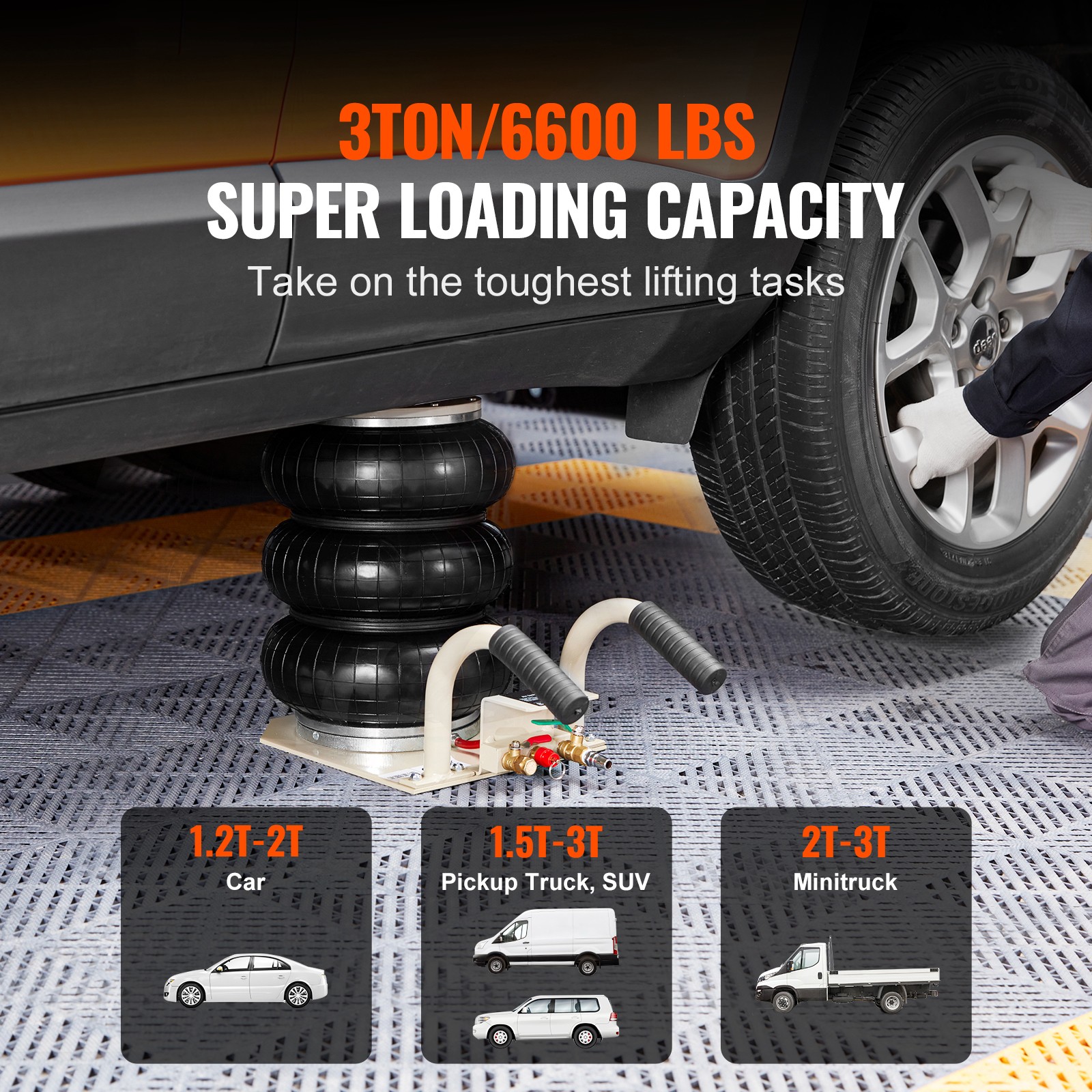 Triple Bag Air Jack 3 Ton/6600 lbs Pneumatic Air Bag Jack for Car SUV Lifting