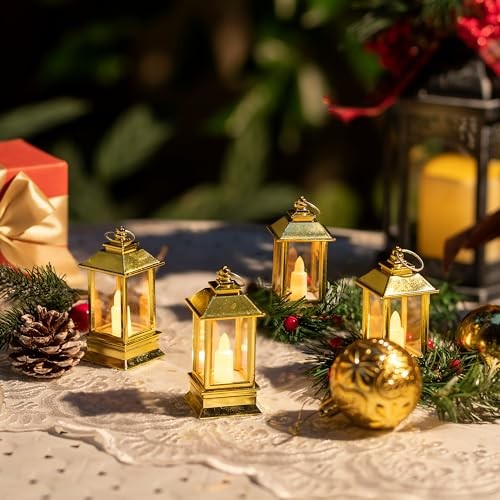 Lanterns Decorative Indoor: 24 Pcs Mini Lanterns for Wedding Table Gold