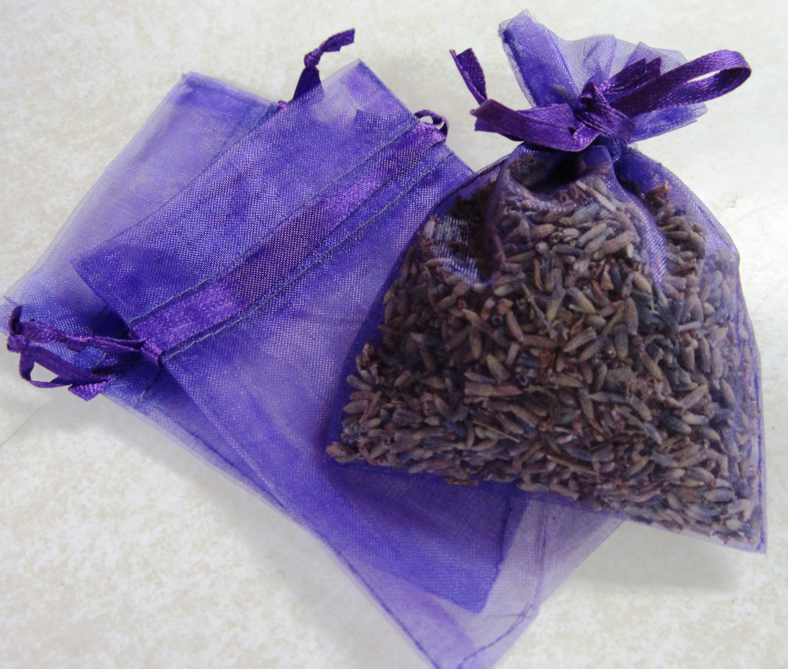 Set of 6 Lavender Sachets made with Purple Organza Bags