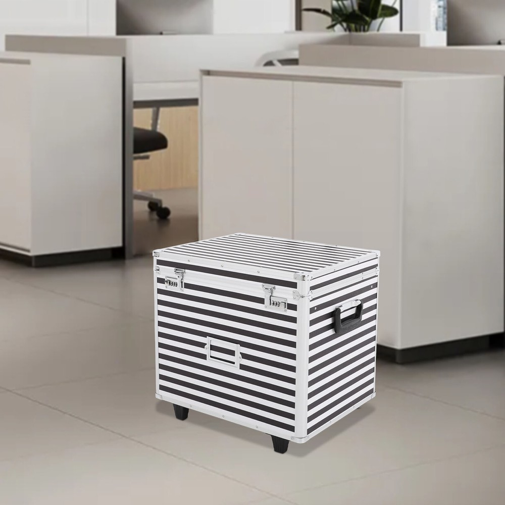 Striped style Rolling File Storage Case, Lockable File Box with Telescopic Pole