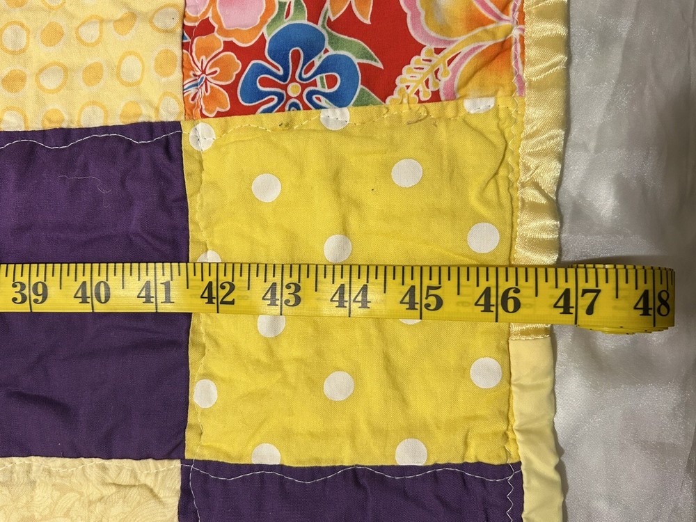 Handmade Patchwork Quilt Throw 47”x36”Yellow ,Multicolor ,floral