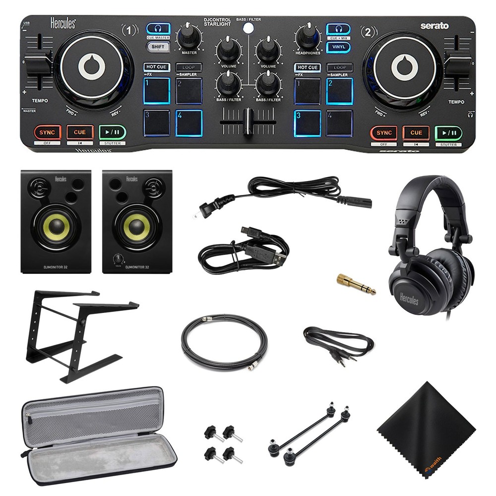 Hercules DJ Starter Kit - Starlight USB DJ Controller+Laptop Stand+Case (Bundle)