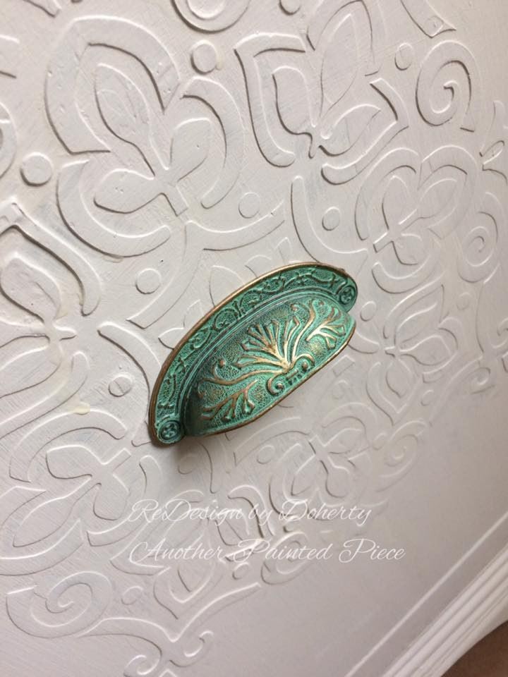 2-1/2" Baroque Scroll Work Design Cup Pull Verdigris