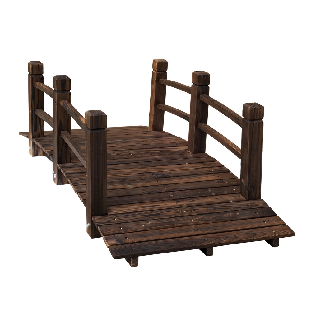 Brown 5 Foot Wood Garden Bridge Outdoor Home Living Furniture Decor Yard