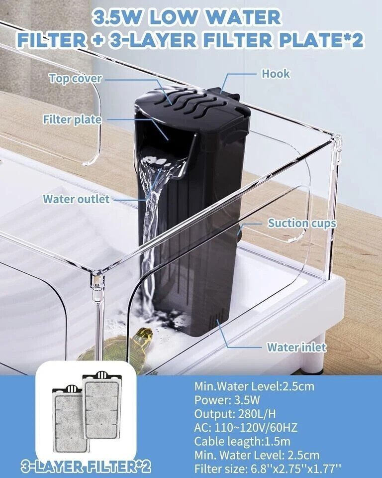 Turtle Tank Filter Aquarium Internal Filter Low-Level Waterfall Filter for Rep