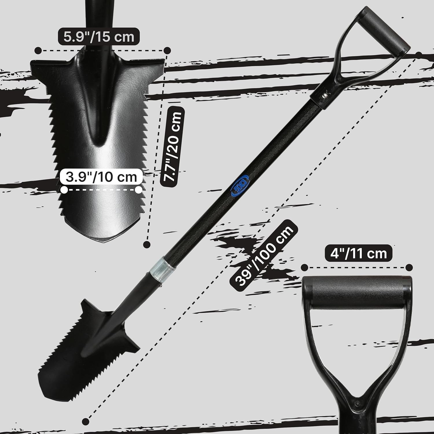 Carbon Metal Detecting Shovel Digging Tool W/ Double Serrated Blade –