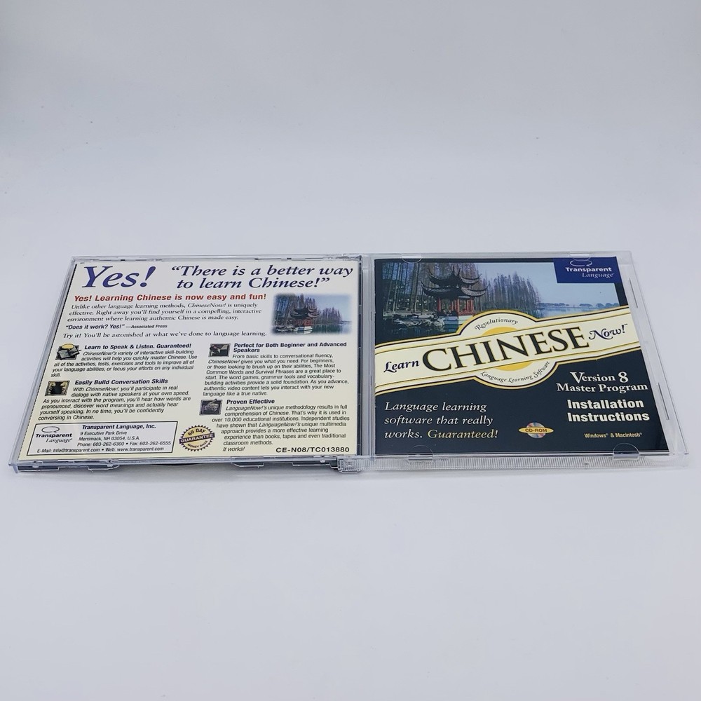 Learn Chinese Now Version 8 PC Windows Mac CD Transparent Language - Used