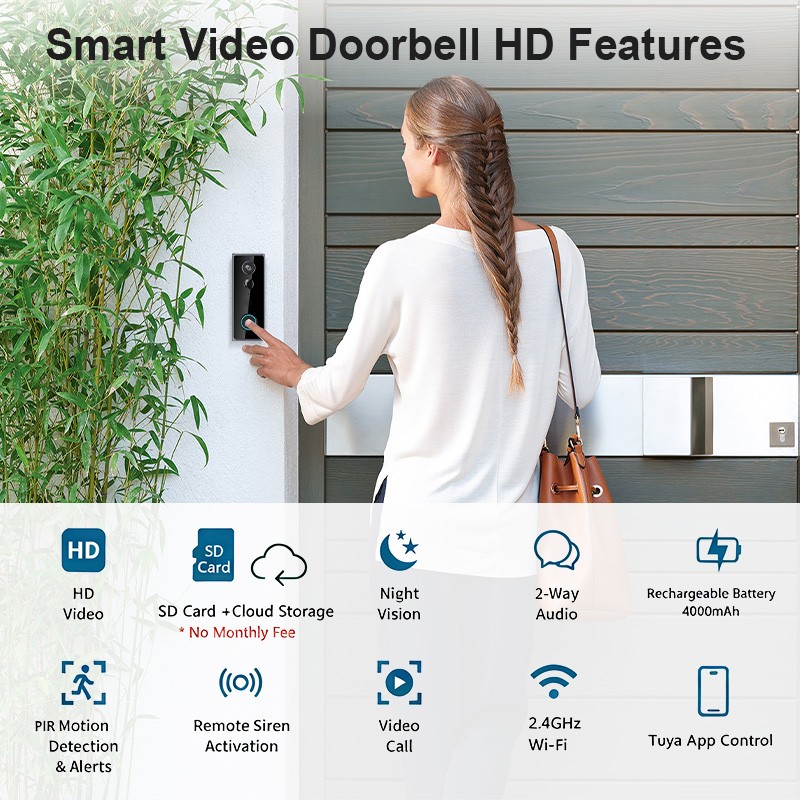 Smart Doorbell with Camera Wireless WIFI Tuya App Remote Control Video Intercom