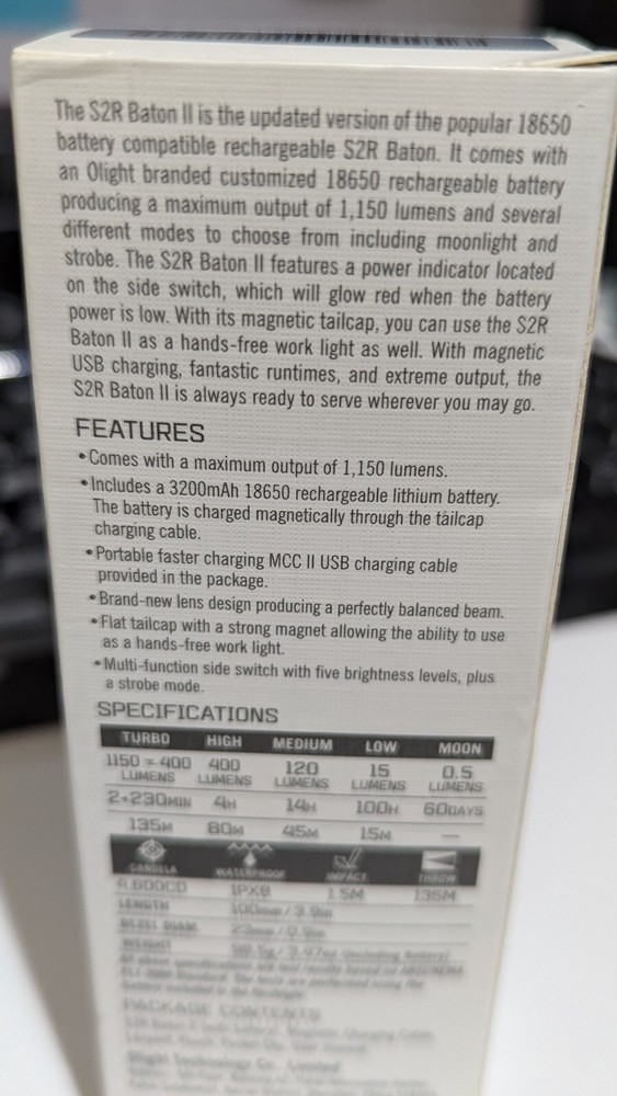 ORIGINAL BOX & INSTRUCTIONS - FOR OLIGHT FLASHLIGHT - S2R BATON II