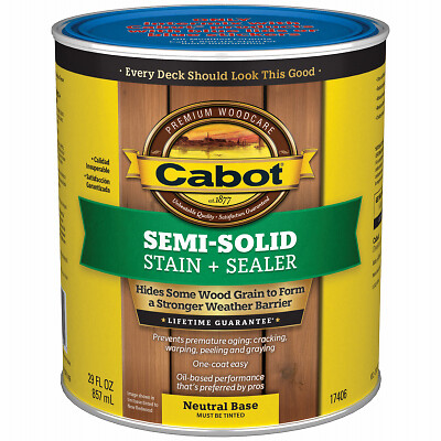 Cabot 17406-05 Semi-Solid Deck & Siding Stain + Sealer, Neutral Base, 1-Qt. -