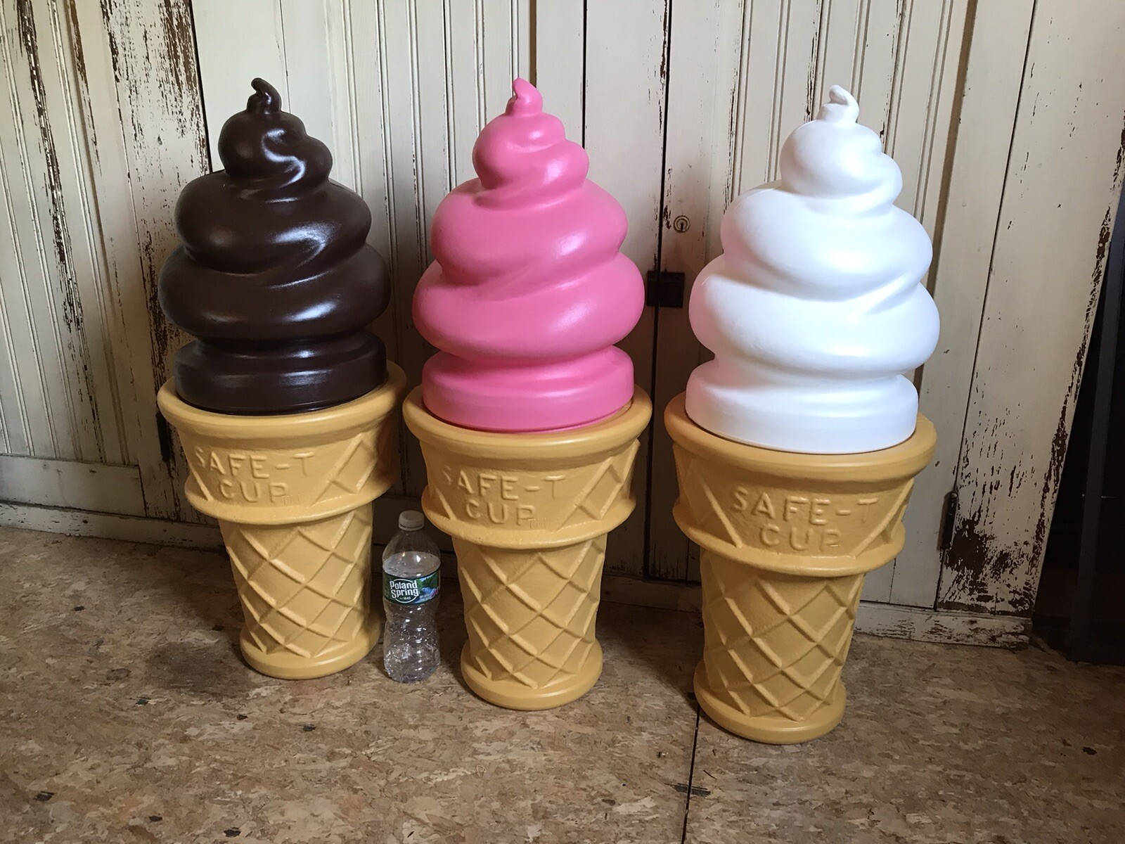 GIANT Blow Mold Plastic Ice Cream Store Cone Displays Swirl Safe T Cup Lot Of 3