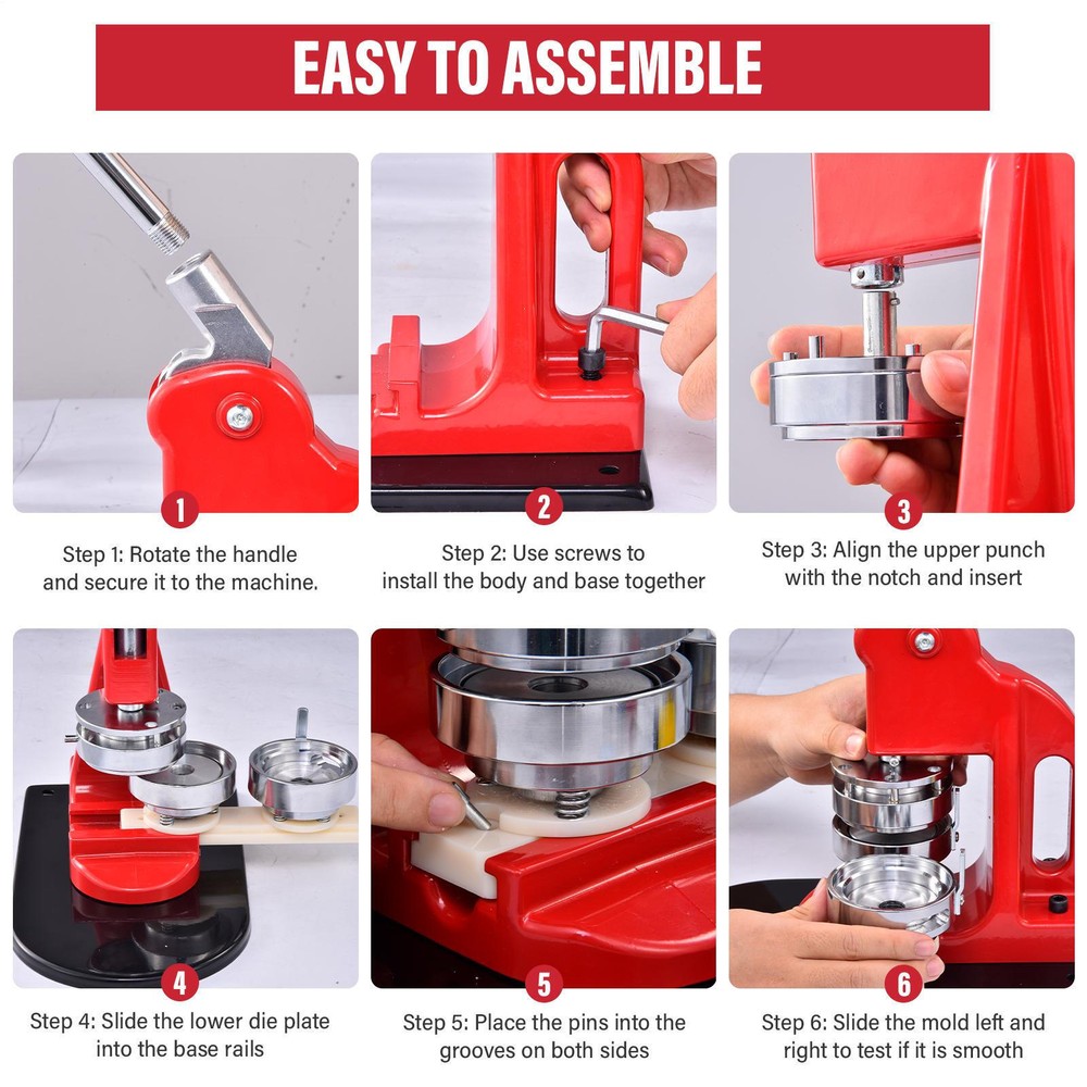 Button Maker Machine with 900pcs Pin Components, Red