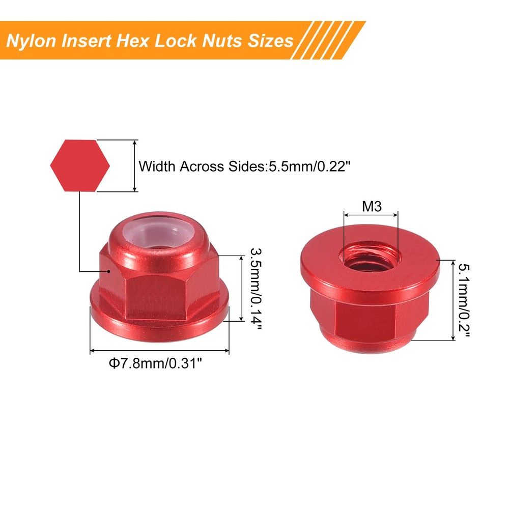 Nylon Insert Hex Lock Nuts, 8pcs - M3x0.5mm Self-Locking Nut(Claret)