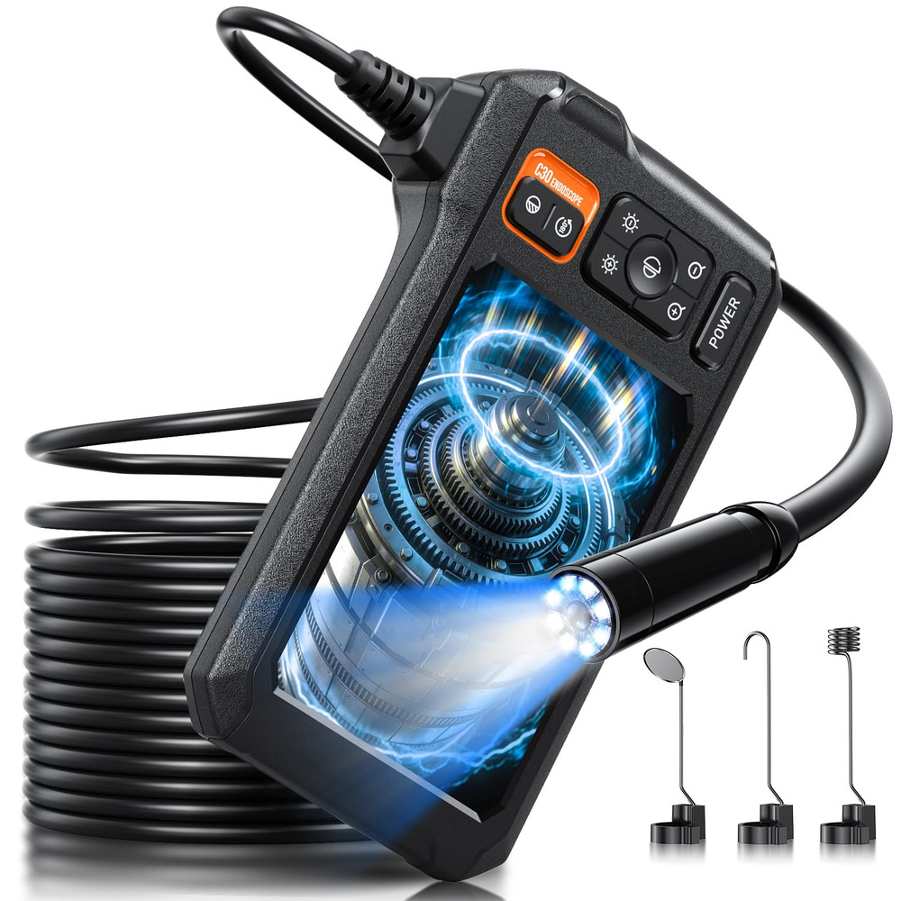 Endoscope Camera with Light, Inspection Borescope Camera with 4.3" IPS Screen, 1