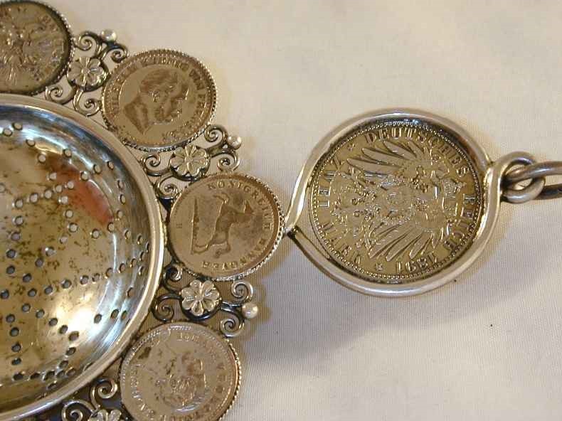 Silver Tea Strainer Prussian Kings Wilhelm I-II, Fredrick Wilhelm IV Coins Decor