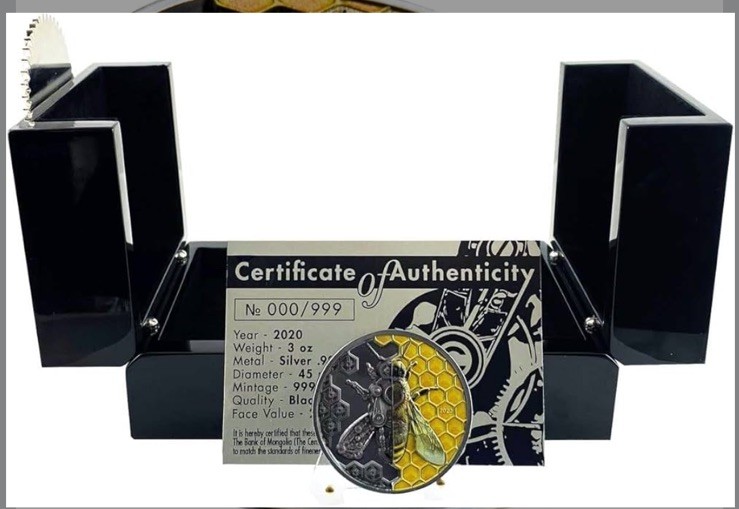 🇺🇸2020 MECHANICAL BEE Clockwork Evolution 3oz Silver Coin 2000 Togrog Mongolia