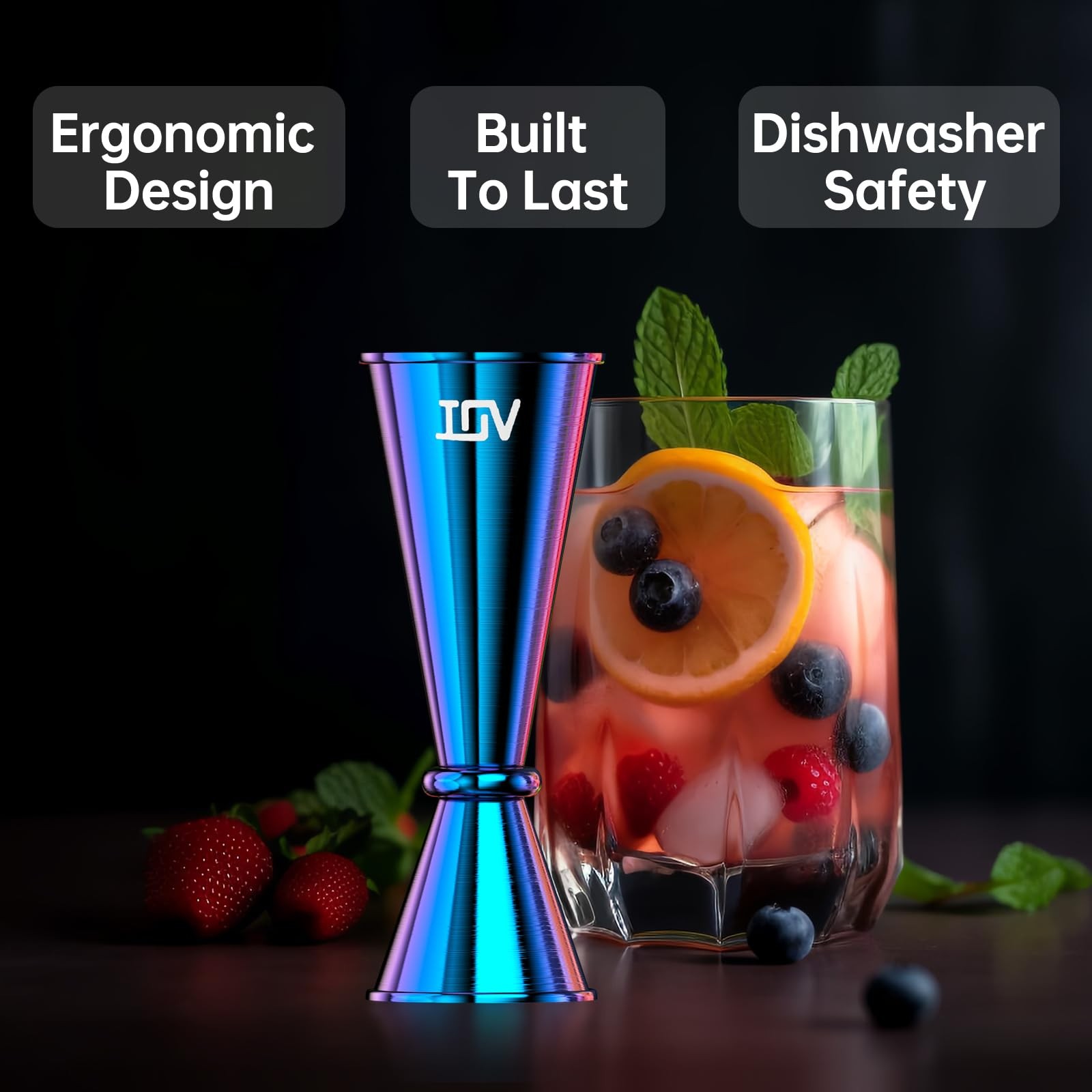 IOV Jigger for Bartending, Professional Double Cocktail 1/2oz, Rainbow