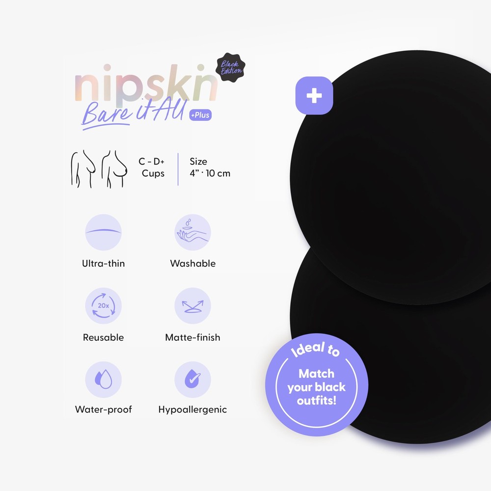 NIPSKIN Bare It All Ultra-thin, Adhesive, And Cup Size A-B (Medium), Black