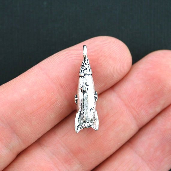 4 Rocket Ship Charms Antique Silver Tone 3D - SC606