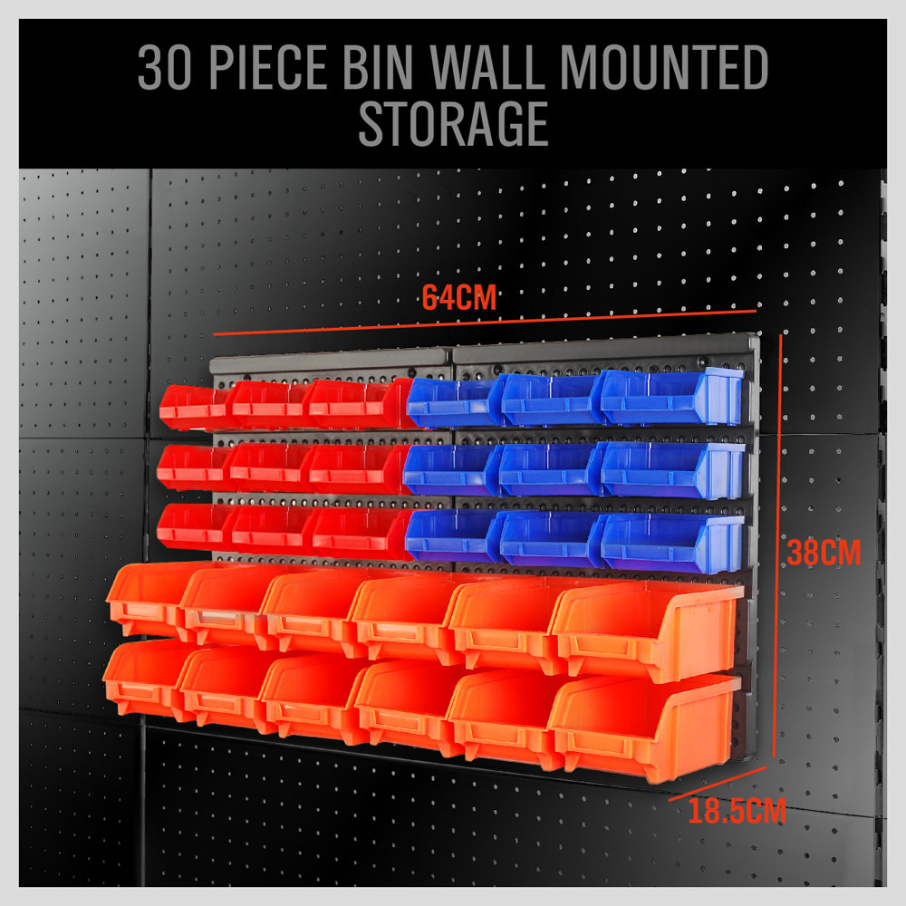 Wall Mounted Storage Bins Parts Rack 30 Bin Organizer Garage Plastic Shop Tool
