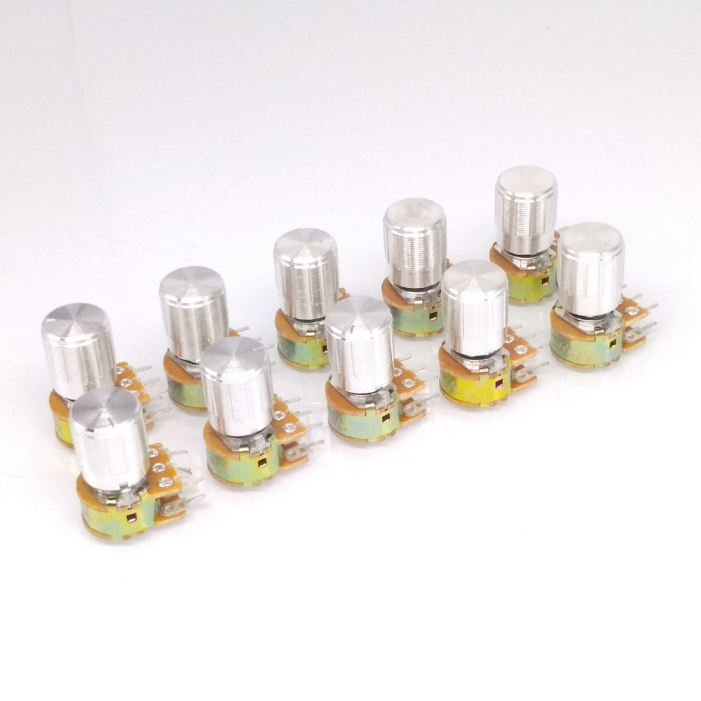 10 Units 2K B2K OHM Linear Taper Rotary Dual Potentiometer POT Silver Knob