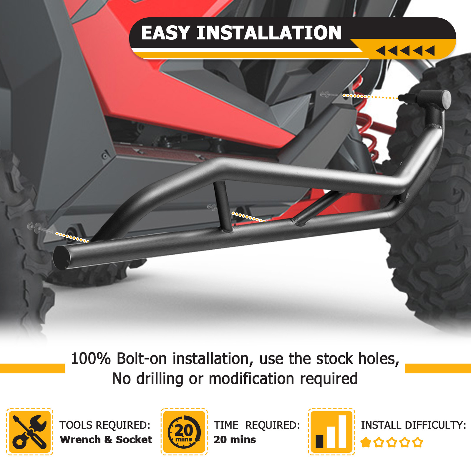 WEISEN Steel Nerf Bars Rock Sliders For 2020+ Polaris RZR Pro XP/Turbo R/Pro R