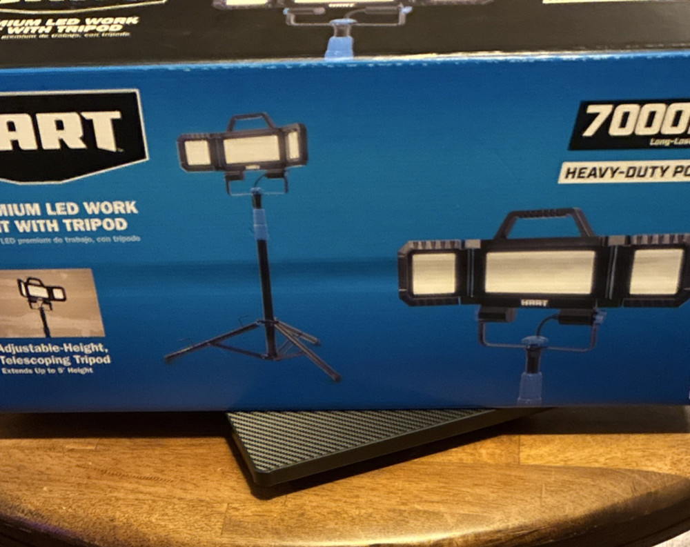 HART LED Work Light Telescoping Tripod Adjustable Height 7000 Lumens Black
