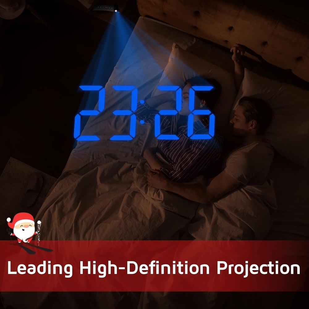 Clear Projection Digital Alarm Clock with Adjustable Brightness & USB Charging
