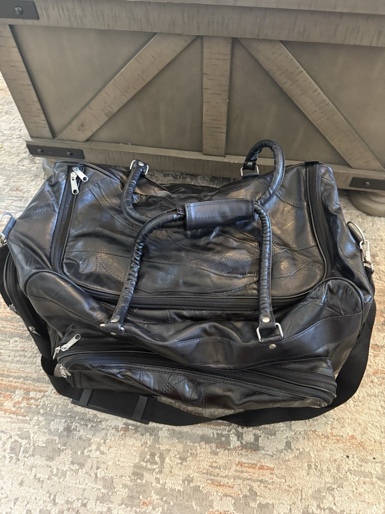 Genuine Leather Black Duffle Bag