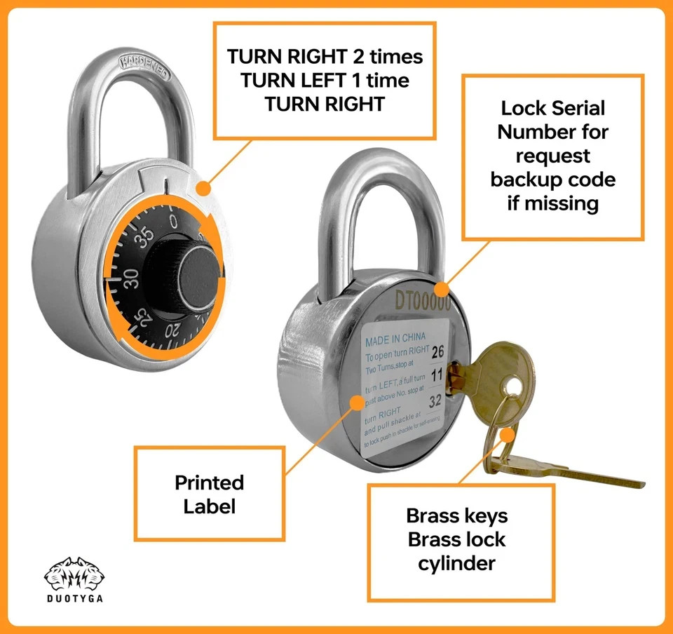 Combination Padlock with Key, 2 Pack 2 Keyed Alike Matching Key, Combination ...