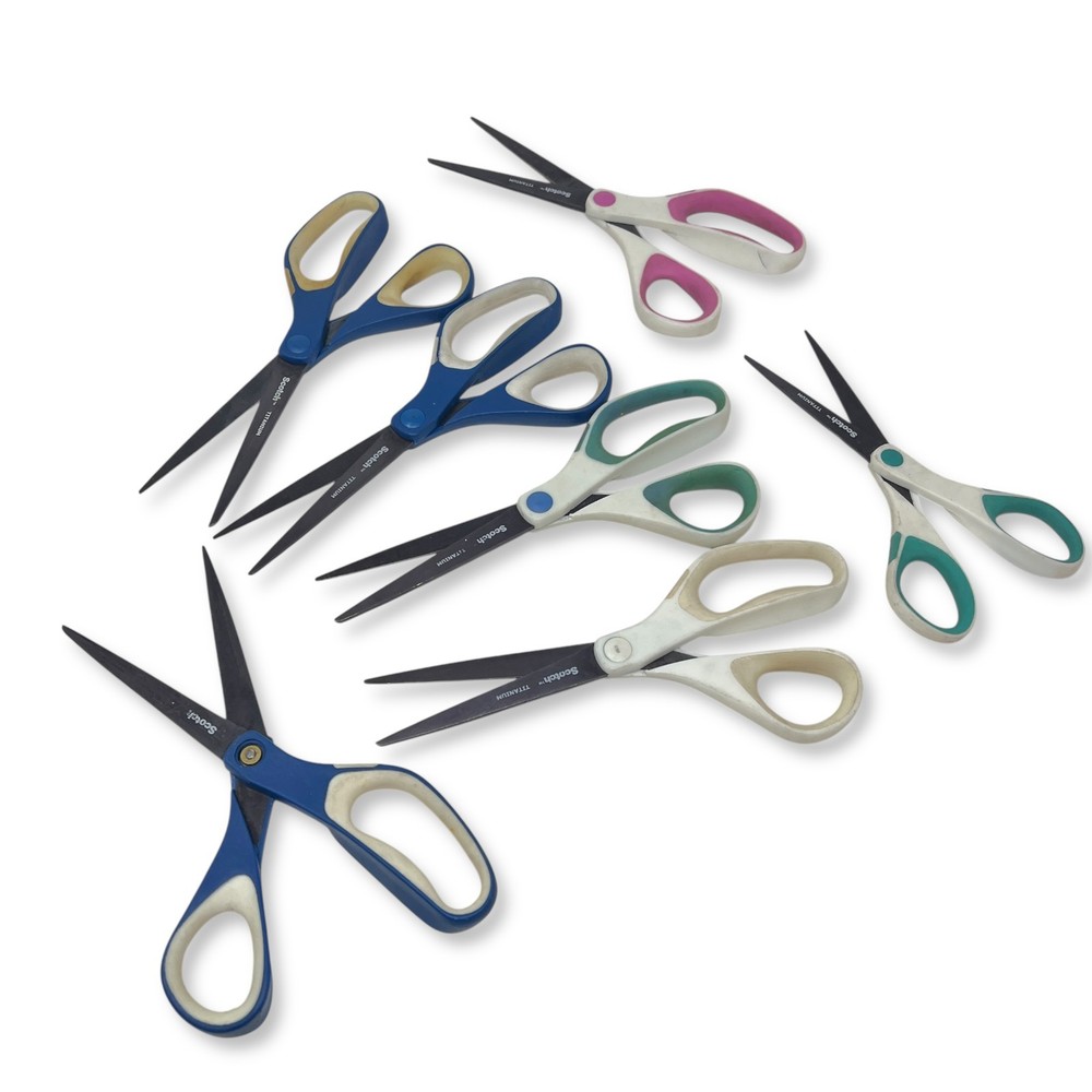 Scotch Titanium Scissors Set, 8 Inch Precision Shears, 7 Pcs, Mixed Colors