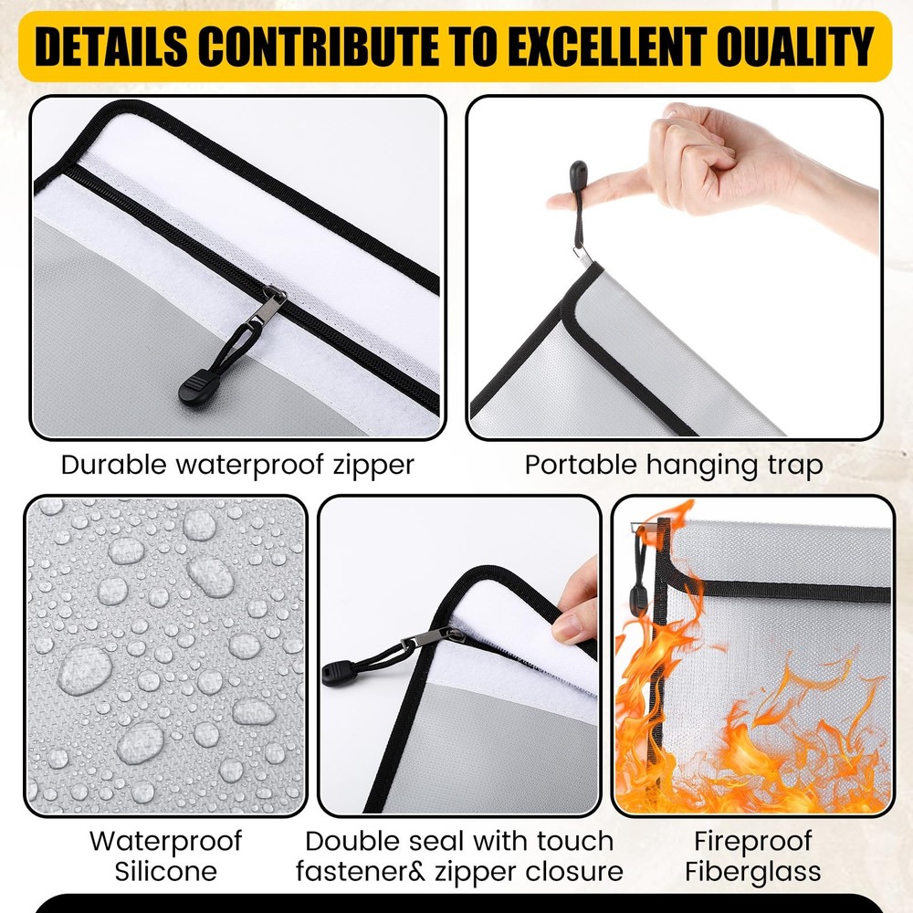 Relaxweex 3 Pack Fireproof Waterproof Document Bag (2000℉) Fire Proof Money B...